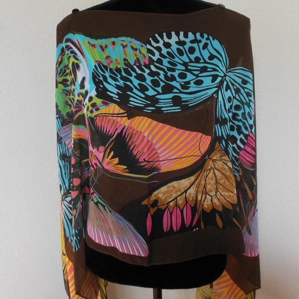 Sheer Scarf/Top Brown  with Butterflies